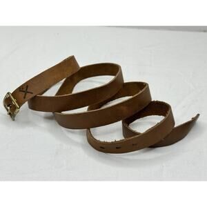 Handmade Brown Skinny Slim Tab Belt Leather One Size